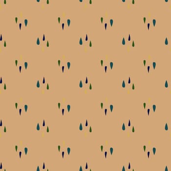 Minimalist style vector illustration of seamless boho pattern formed by tiny drops ornament against beige background