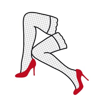 Women s legs in stockings and red shoes. Vector illustration. Design for advertising, printing, stickers, fashion and beauty industry