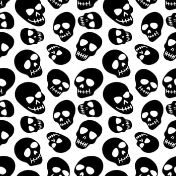 The pattern of the skull. Seamless pattern with white skull, isolated on a white background.Vector illustration of a skull. Design for Halloween, Day of the dead, prints