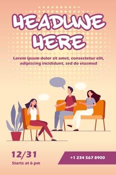 People counseling with psychologist isolated flat vector illustration. Cartoon medical doctor talking with patients at psychotherapist session. Group therapy and addiction concept