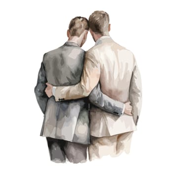 Watercolor illustration of lgbt couple groom and groom
