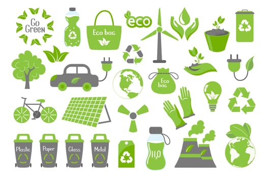 Big set of ecology icons. Flat design eco concepts collection. Icons, stickers, vector