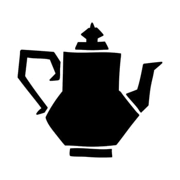 Stylized retro teapot on a white background. Black and white vector illustration