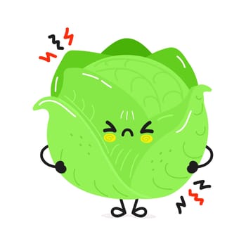 Cute angry Cabbage character. Vector hand drawn cartoon kawaii character illustration icon. Isolated on white background. Sad cute Cabbage character concept
