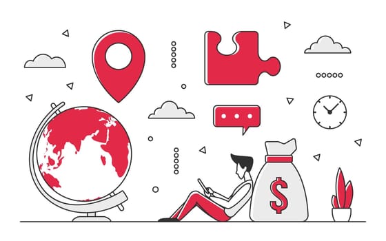 Worldwide business network and collaboration. Global entrepreneur partnership vector monocolor illustration