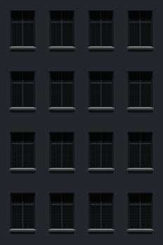 illustartion of facade building with windows at night