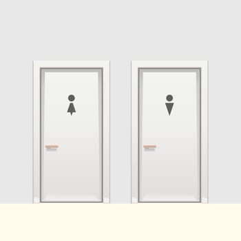 illustration of two white doors to restrooms on white wall