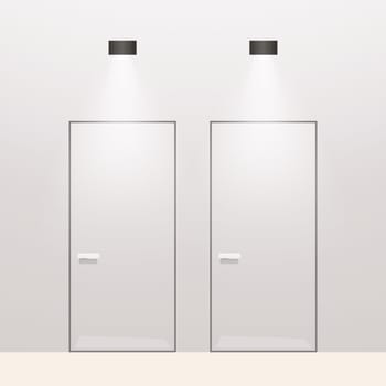 illustration of two modern style doors to restrooms on bright background