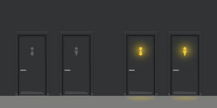 illustration of two black modern doors with lighting silhouettes on black wall