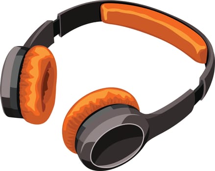 illustration of black and orange color headphones isolated on white background