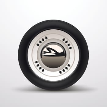 illustration of realistic retro car wheel with soft shadow on bright background