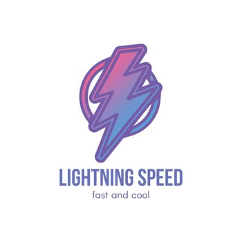 Thunder cartoon gradient illustration. Lightning bolt in circle. Speed, energy hand drawn symbol