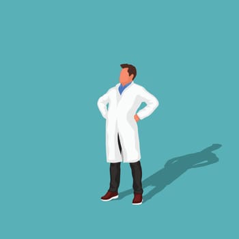 illustration of male doctor standing in confident pose on blue background