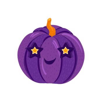 Cute halloween pumpkin for autumn decorations. Symbol of happy holiday. Carving vegetable for decoration. Design for autumn october party. Cartoon vector illustration.