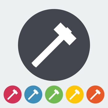 Hammer. Single flat icon on the circle button. Vector illustration.