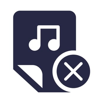 Music, audio file deletion glyph vector icon. Media removal button monocolor isolated pictogram