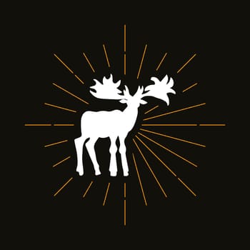 Retro canadian moose silhouette. Elk, animal with big horns icon. Hunting season vector symbol
