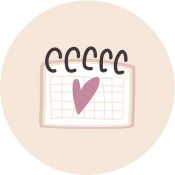 Calendar with heart remind accessory icon vector. Date reminding for visit spa or beauty salon decorated lovely symbol. Moth and day reminder stationery tool flat cartoon illustration