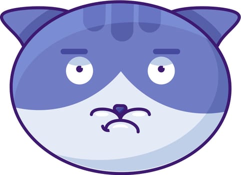 Kitten sorrowful expression facial emoji vector. Cat animal sad, injured and unhappy face. Depressed and offended pedigree smile emotion. Pensive grimace emoticon flat cartoon illustration