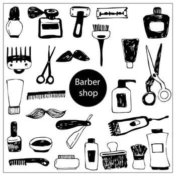 Vector set of elements barber shop tools hairdresser. Personal care. Men. Beauty.