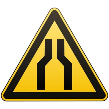 Caution - danger. Carefully narrow the passage. Warning sign. Yellow triangle with a black image. White background. Vector illustration.