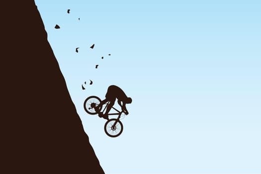 illustration of fast riding down bicyclist silhouette in mountains