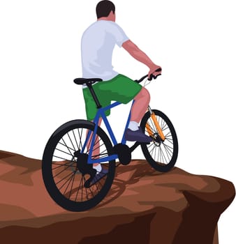 illustration of colored male silhouette on bicycle in mountains