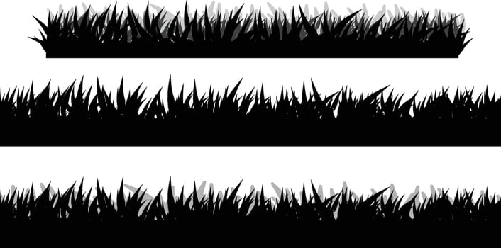 illustration of set black silhouette grass on white background