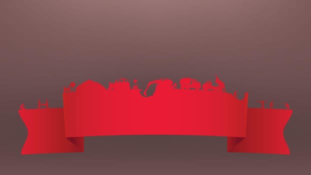 illustration of red ribbon with construction vehicles red color