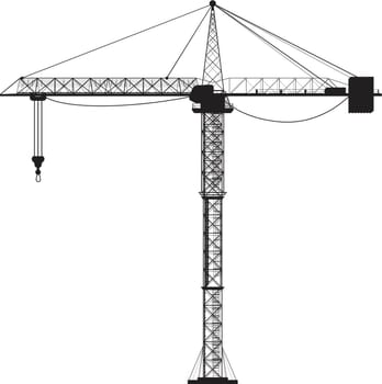 illustration of small black color silhouette construction crane on white background