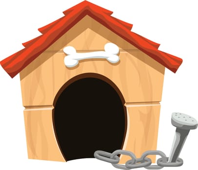 illustration of cartoon dog house on white background with chain