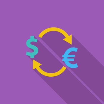 Currency exchange icon. Flat vector related icon with long shadow for web and mobile applications. It can be used as - logo, pictogram, icon, infographic element. Vector Illustration.