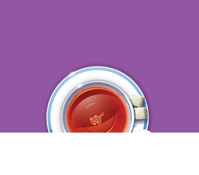 illustration of cup of tea on red tablecloth