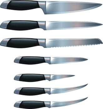 illustration of set of different types of knives on white background