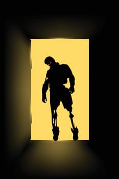 illustration of zombie silhouette staying at the door wit hred eyes
