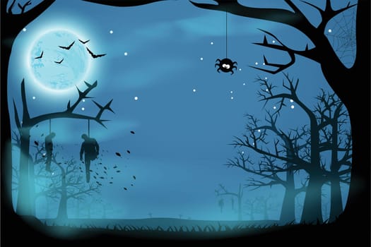 illustration of halloween horror in the forest at night