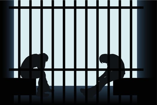 illustration of two silhouettes sitting in the jail