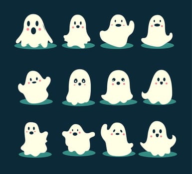 Halloween ghost, flat silhouette collection set. Vector Illustration EPS10