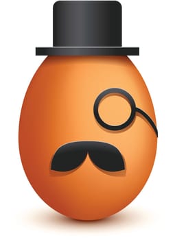 illustration of old brown egg boss with hat and monocle on white background