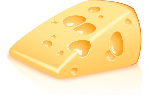 illustration of one piece of yellow cheese on white background