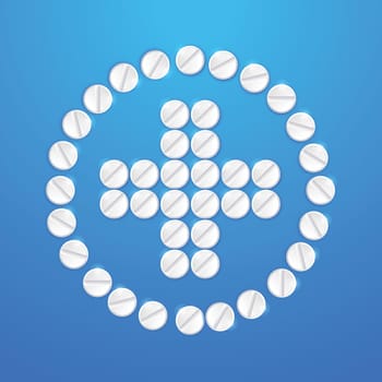 illustration of some white round pills on blue background