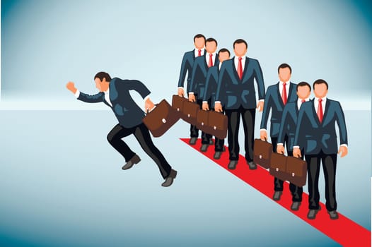 illustration of business situation with standing and running people