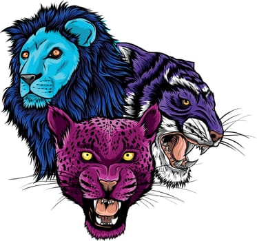 Wild Animals Heads Set. Lion, Tiger, Jaguar, Lynx - Vector Mascot Logo Design