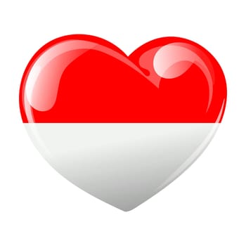 Flag of Indonesia in the shape of a heart. Heart with flag of Indonesia. 3D illustration, vector