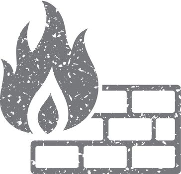 Firewall icon in grunge texture. Vintage style vector illustration.
