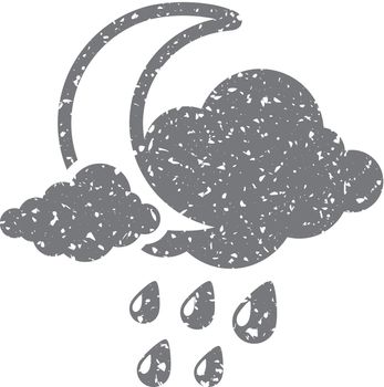 Weather overcast rainy icon in grunge texture. Vintage style vector illustration.
