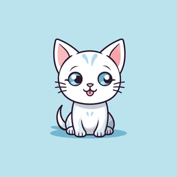 A cute white kitten on sky blue background