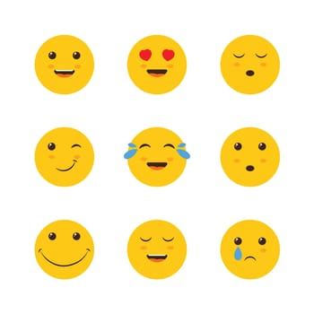Funny emoticons. A set of happy smiles. Happy emotions collection. Vector illustration.