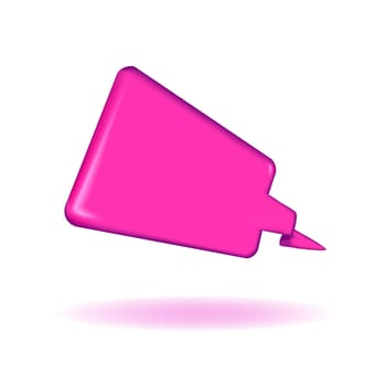 Shiny 3D render retro speech bubble in bright neon pink color, shape of uneven rectangle, folded tail, shadow below. Word, thought, emotion balloon for comments, stickers, articles, websites etc.