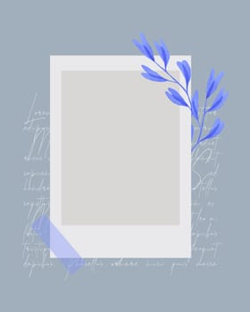 Photo Frame vintage collage with watercolor branch and text Lorem ipsum. . Vector illustration